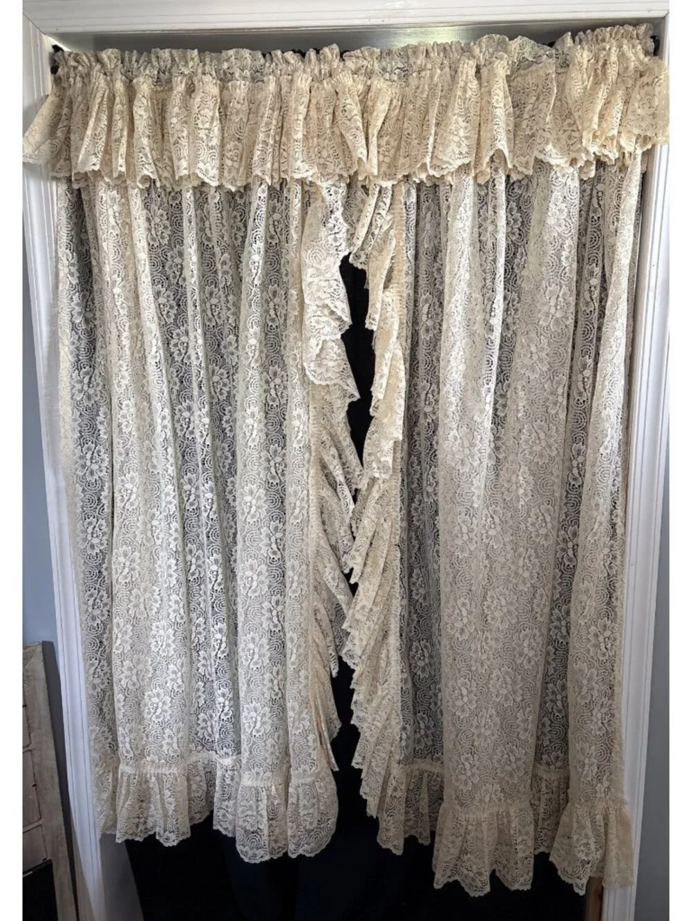 Cream Lace Curtain Panels Ruffles 66